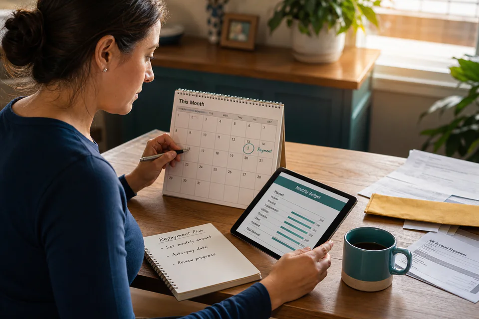 Customer planning loan repayment with a calendar and budget