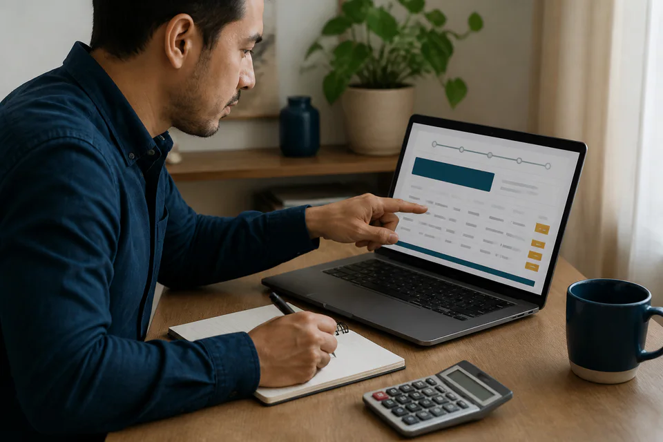 Customer reviewing loan terms and a payment schedule